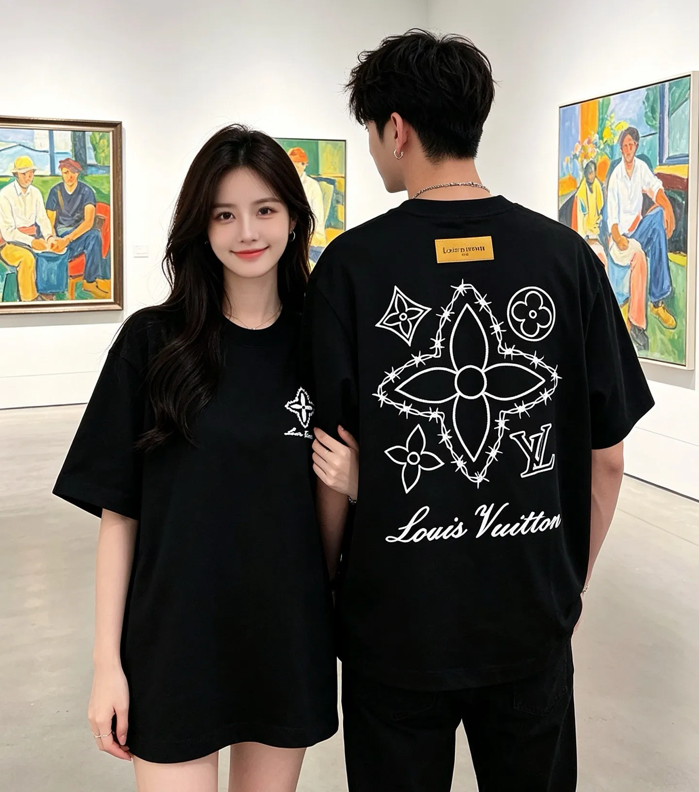 Louis Vuitton/Louis Vuitton four-leaf clover old flower embroidery round neck short sleeves